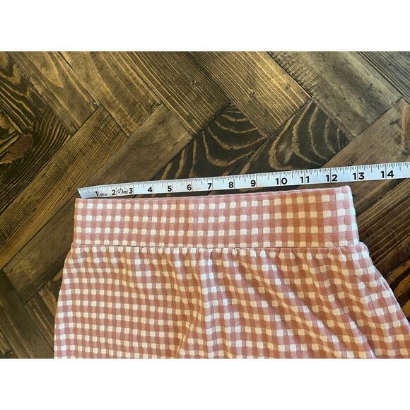 Preppy Light Academia Twee Midi Skirt Women Small Slit Gingham Pink Skater Soft - Picture 4 of 8